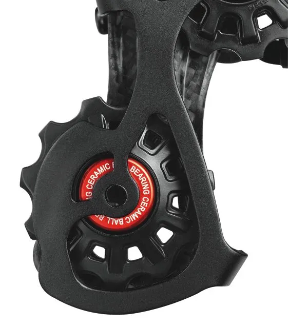 Campagnolo's Super Record EPS rear derailleur features ceramic bearings