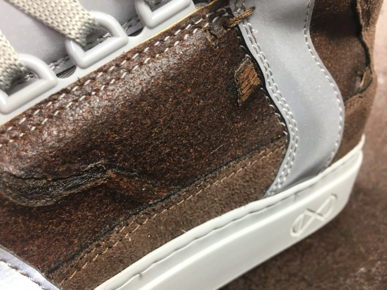 A close-up of the coffee-based material used in the uppers of nat-2's new line of sneakers