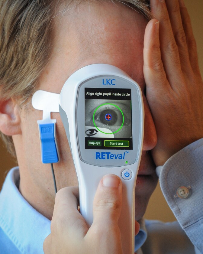The RETeval is already utilized by optometrists to inspect patients' retinas