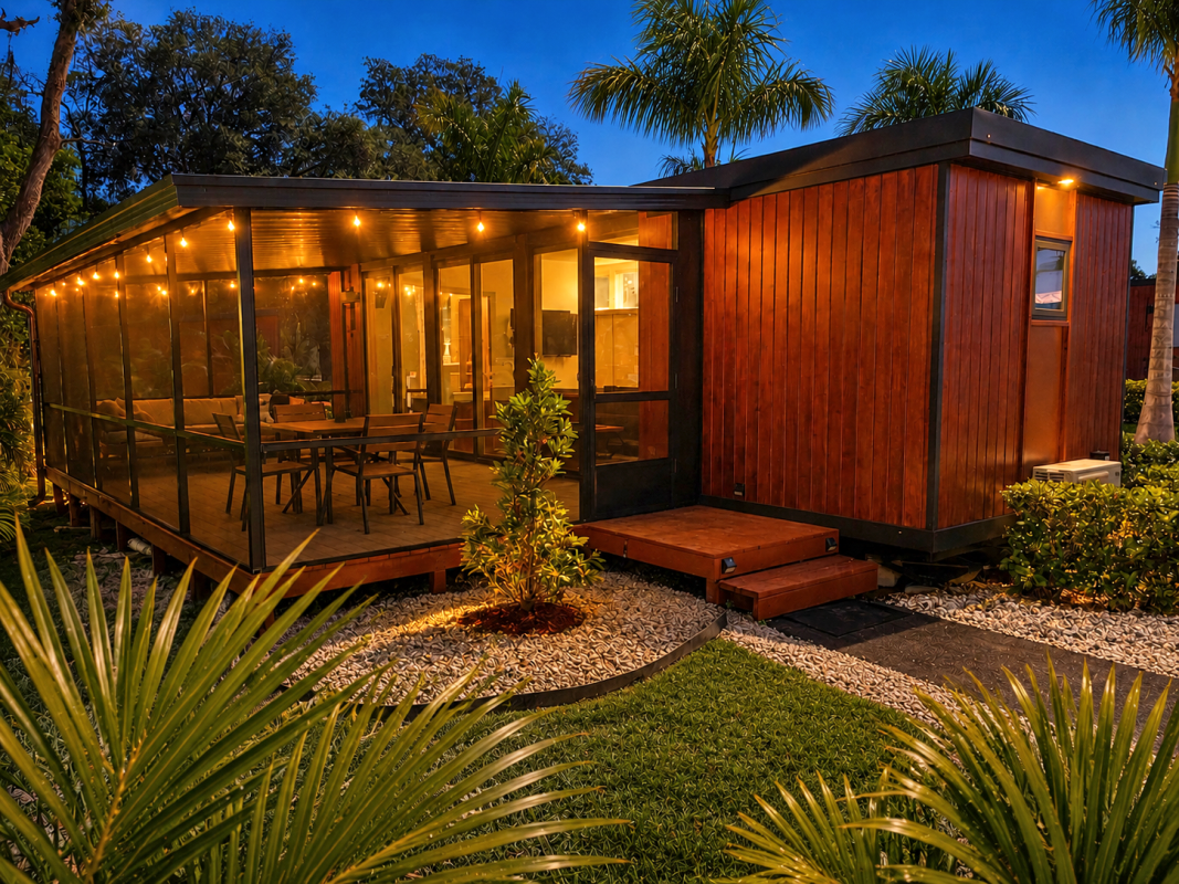 Single-floor tiny house expands living space with huge screened porch