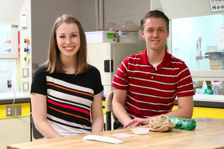 Materials science and engineering student Amber Barron, and materials science and engineering assistant professor Jeff Bates