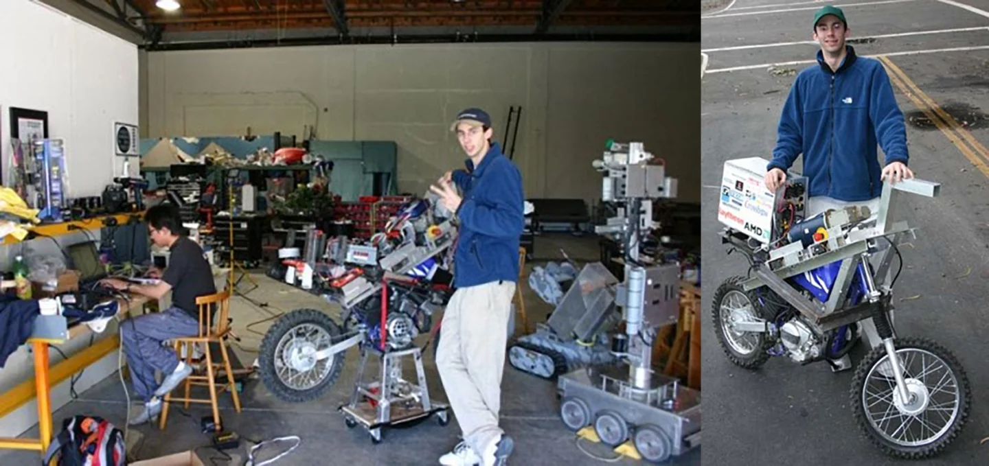 Anthony Levandowski's Ghostrider Robot Team, which used the base of a Yamaha single-cylinder dirt bike to create the first autonomous motorcycle.