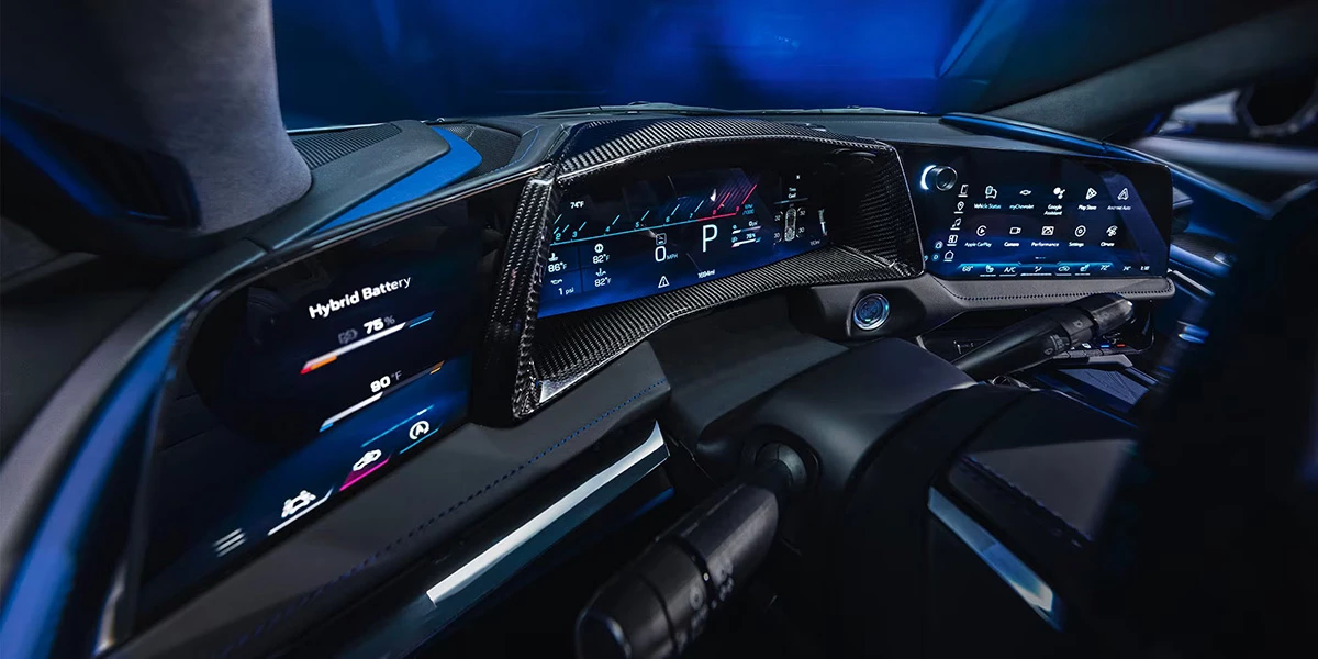 Three driver-focused displays show you everything from performance stats to power and torque graphs