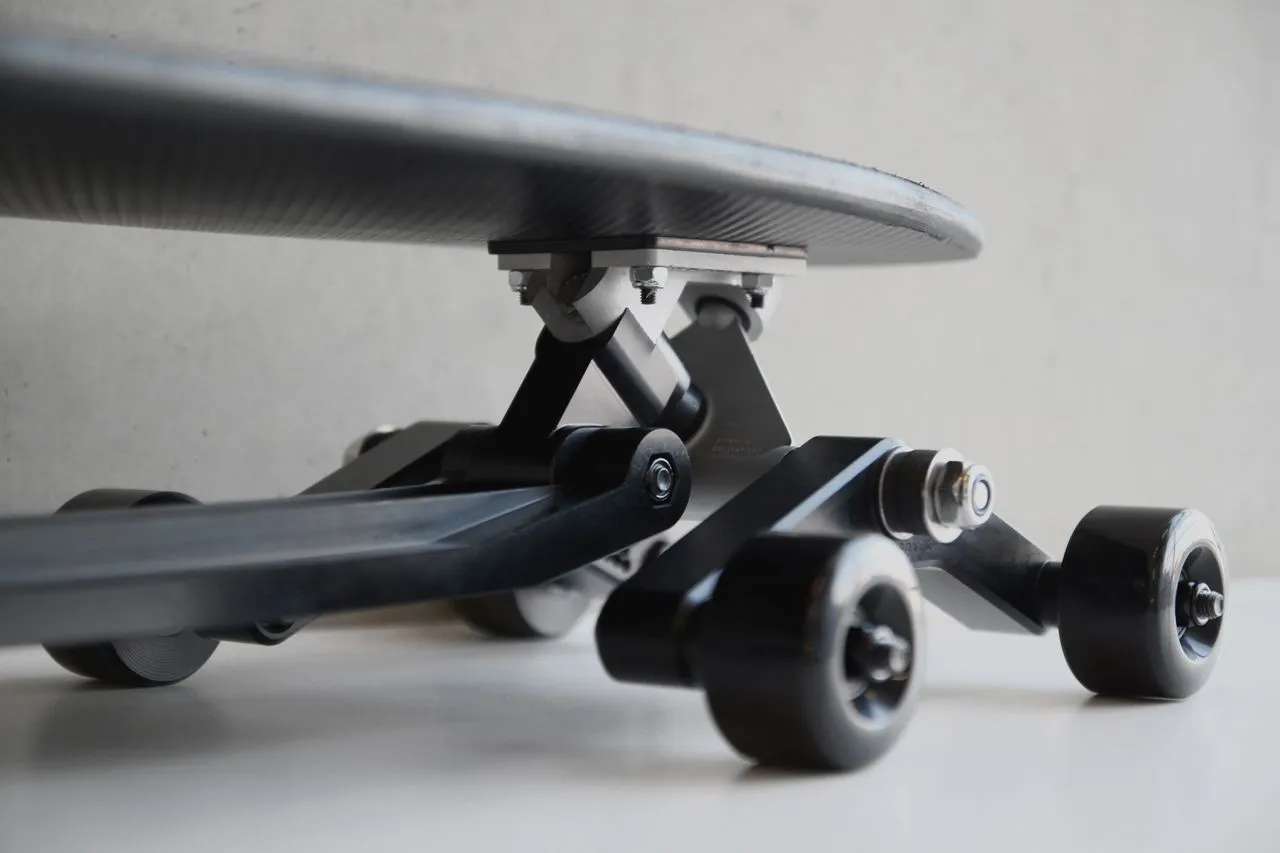 The four sets of two wheels pivot independently of one another