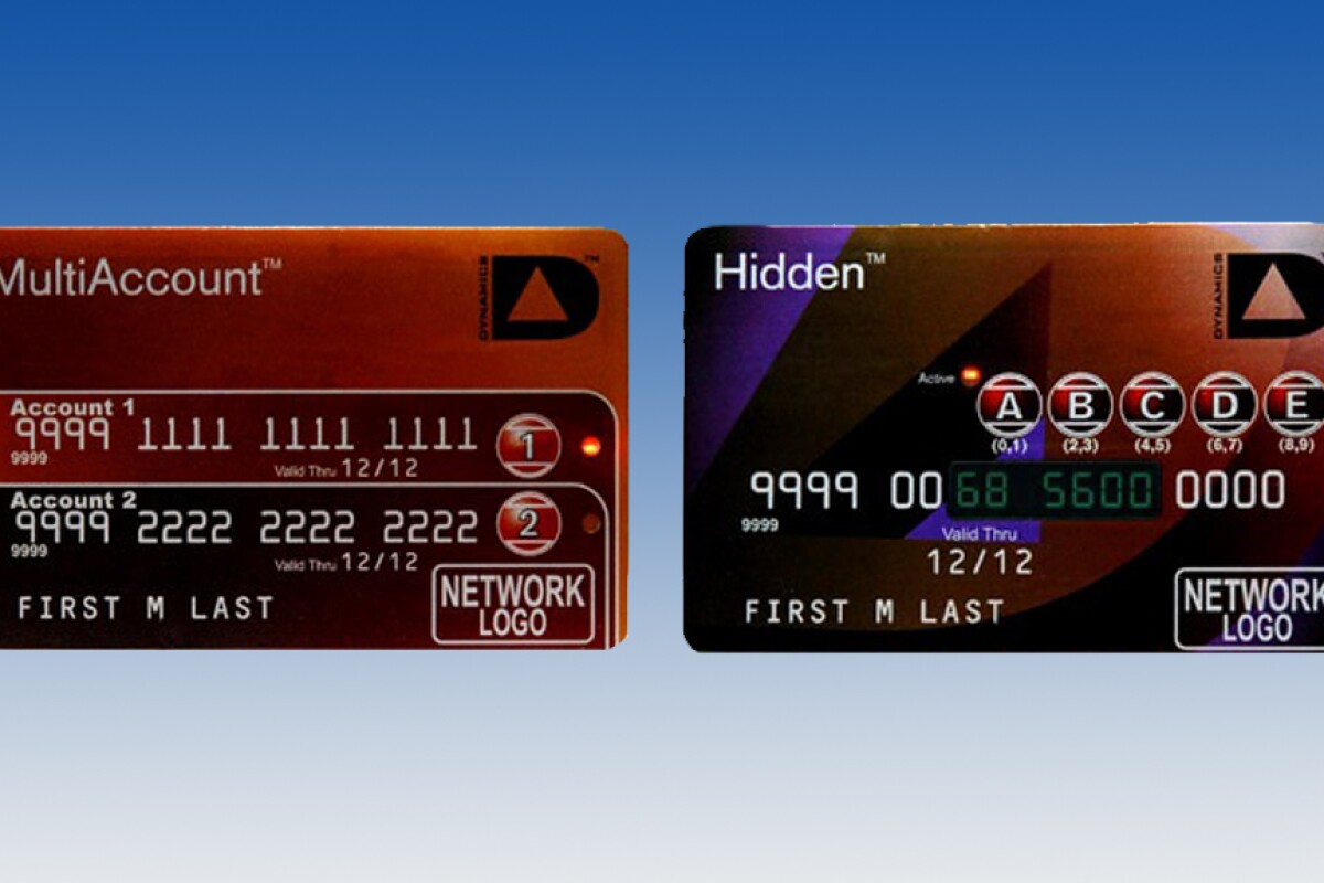 The MultiAccount and Hidden credit cards possible with the Card 2.0 technology (Image: Dynamics Inc.)