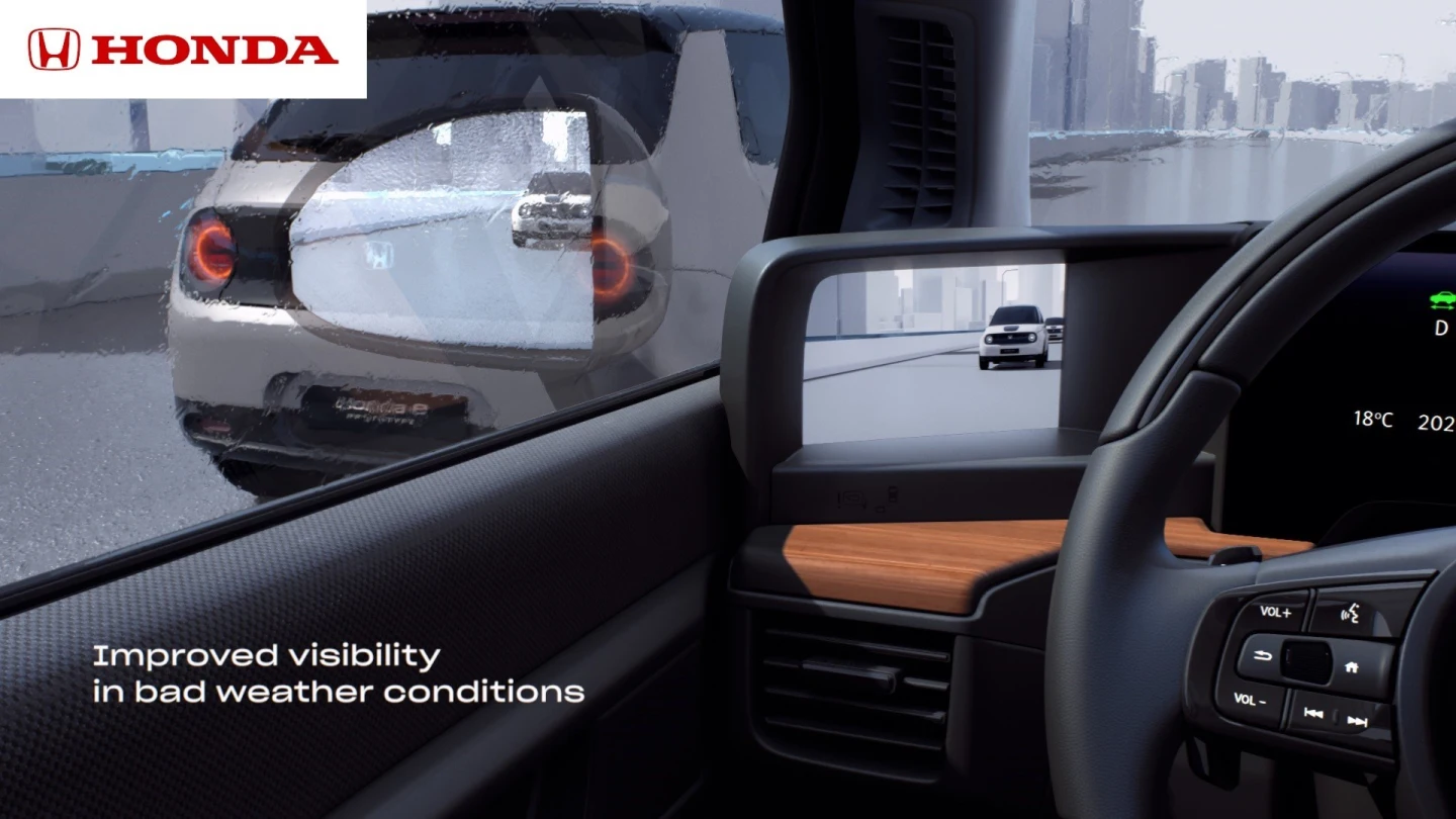 Honda's Side Camera Mirror System streams exterior action to a display mounted in the cabin