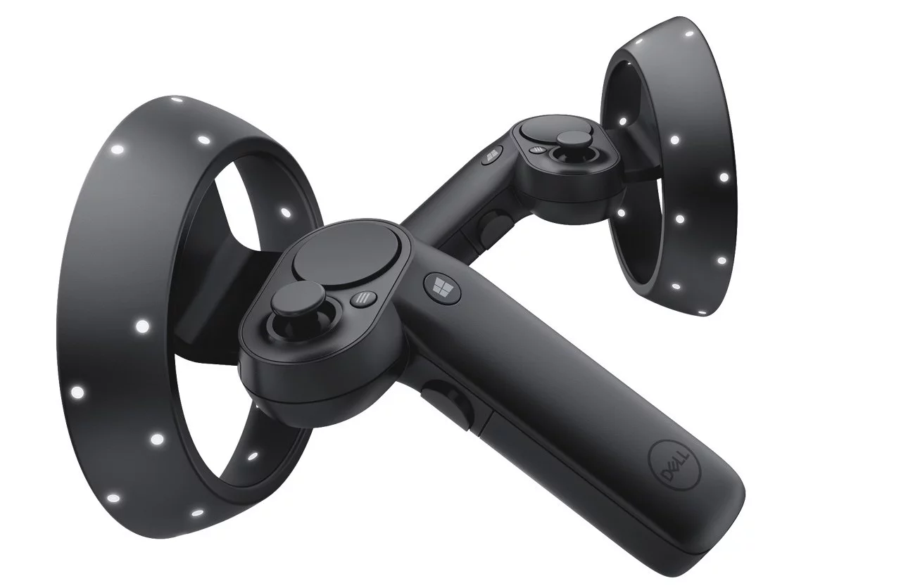 The Dell Visor headset tracks the controllers' movements in 3D space through the sensors around the circular sections, while input is registered through the thumb stick and buttons