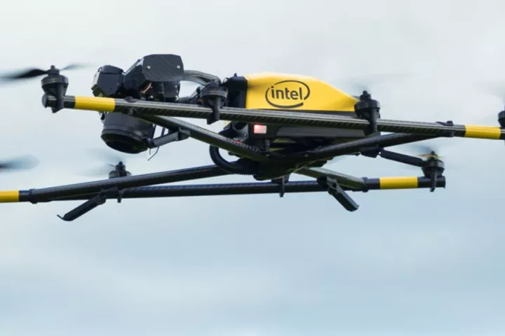 The Intel Falcon 8+ in flight