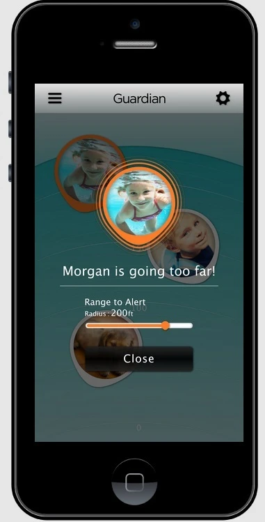 A notification that a Guardian-wearing child is about to exceed their safety perimeter