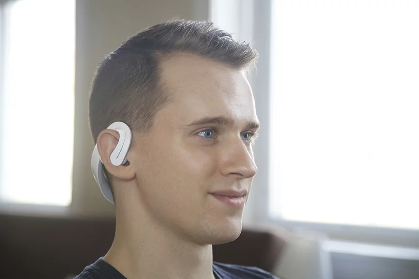 The headset is designed to fit a variety of head shapes and sizes comfortably