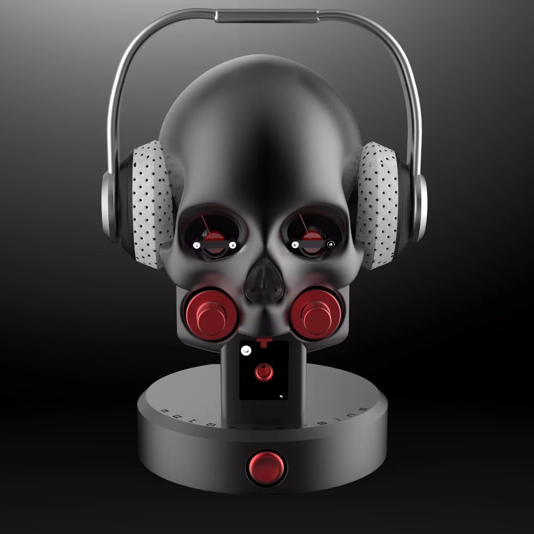 The Marquis Memento mori doubles as a stand for between playback headphone storage
