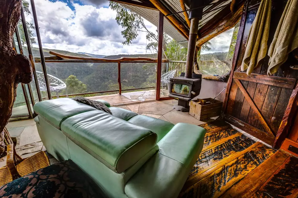 Extraordinary view from Lionel Buckett's extraordinary treehouse hotel in Australia's Blue Mountains