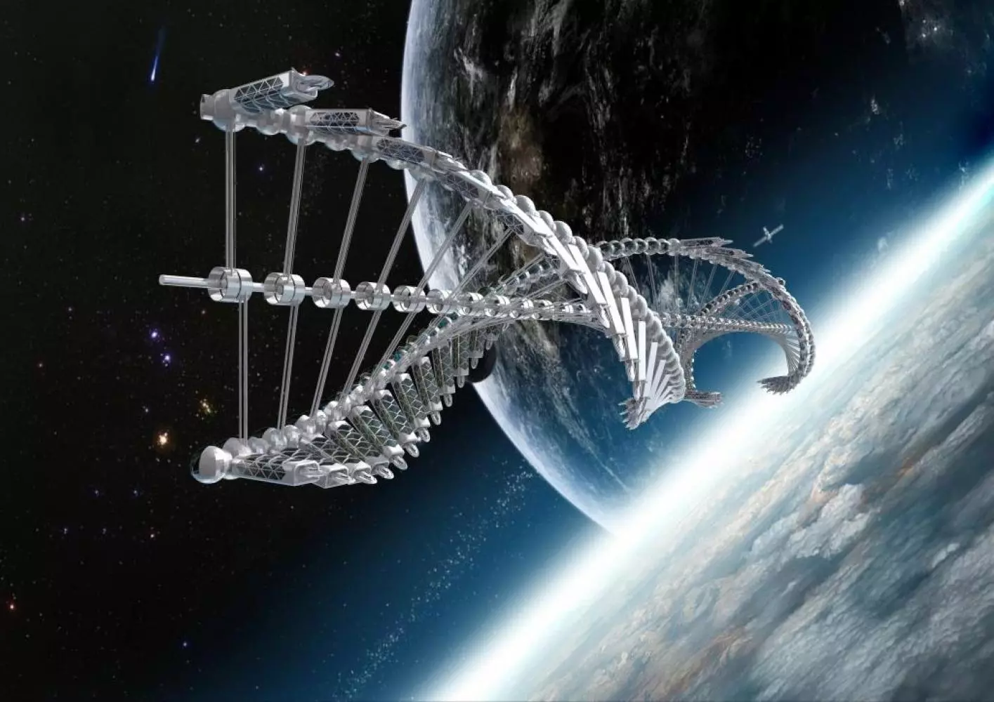 A winner the Space category from previous years was this project called D.N.A. Using modular compartments visualized as a metaphor for DNA, the specific shape creates artificial gravity by rotating the units around a central axis