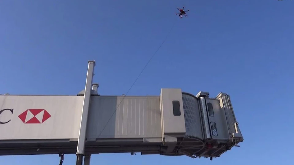 The tethered drones were used to inspect high walkways at Paris-Charles de Gaulle airport