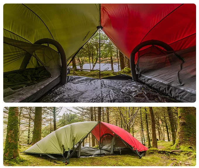 Multiple Modus flysheets can be. joined together to create a fort