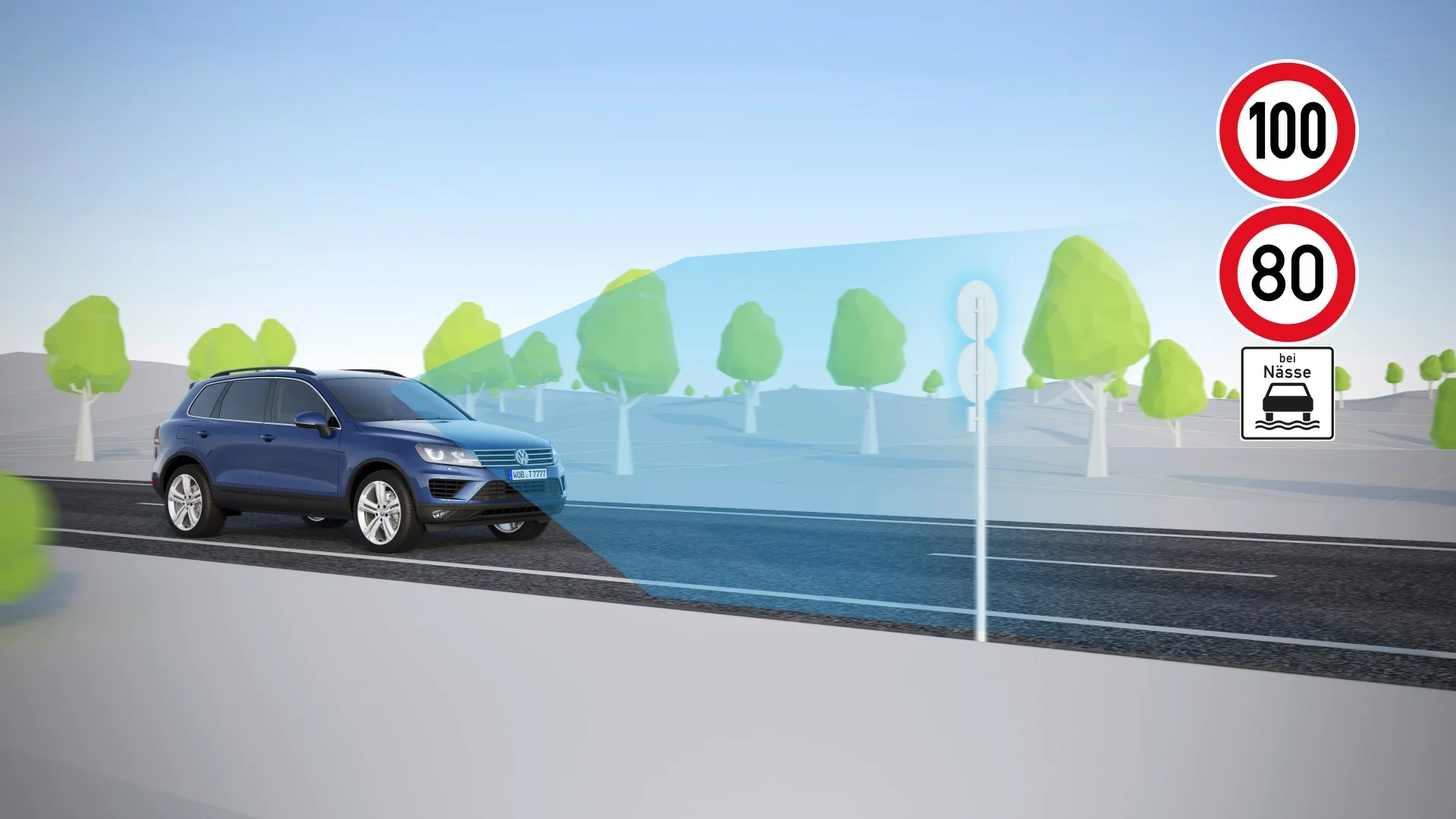 The VW Dynamic Road Sign Display reads the speed limit signs and shares the info with the driver