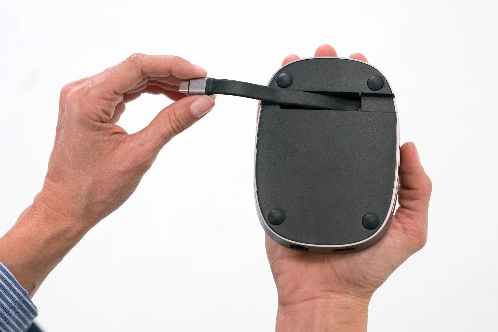 The USB-C cord is retractable