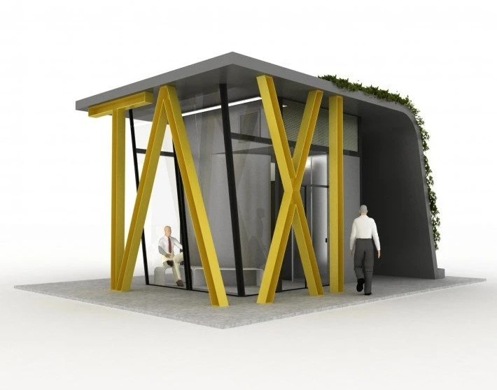 The half-sized TAXI station would feature the lettering on two sides, making it a beacon for taxis and potential passengers