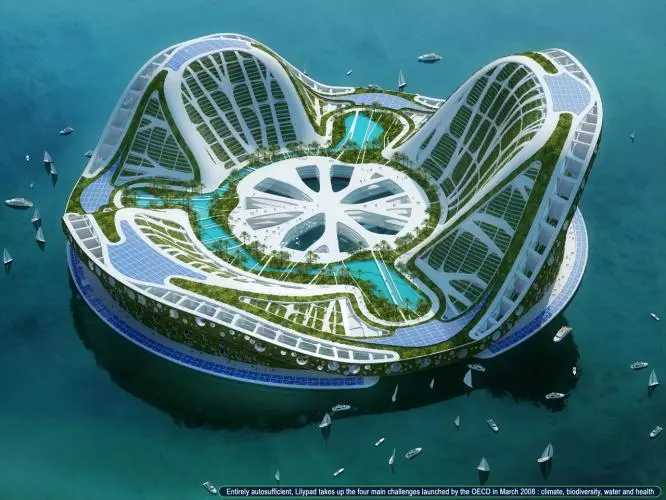 From iconic architect Vincent Callebaut, this project from 2013 called Lilypad proposes self-sufficient floating cities that can produce their own energy