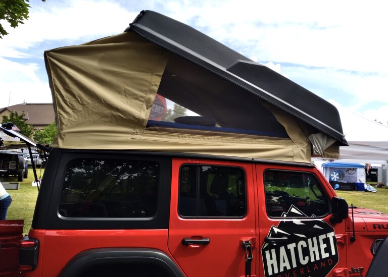 Hatchet hacks Jeep Wrangler into poptop overland microcamper