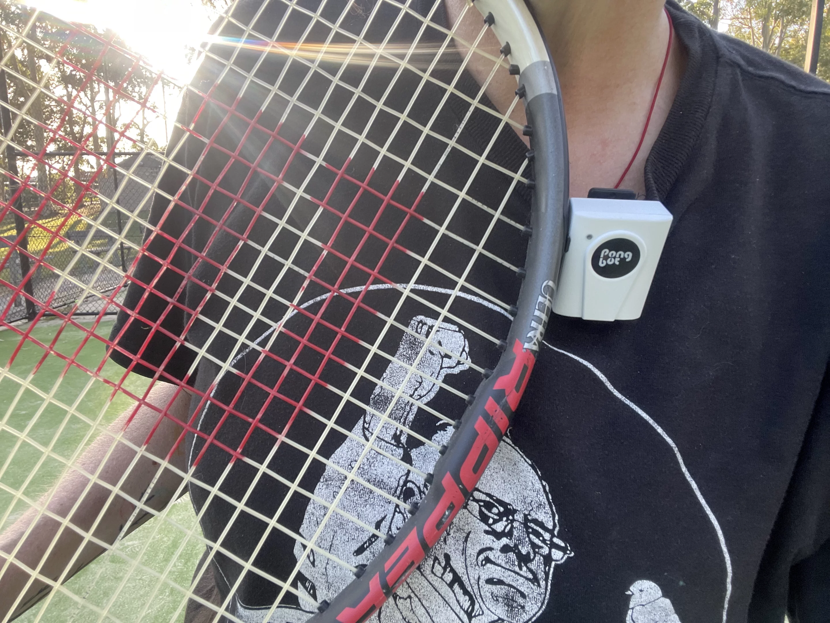 In AI mode, this wearable sensor tracks your court position and can adjust ball launching based on your recovery time