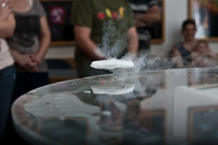 Recent demonstration of quantum levitation during the 2011 Association of Science- Technology Centers' annual conference (Image: Tel Aviv University)