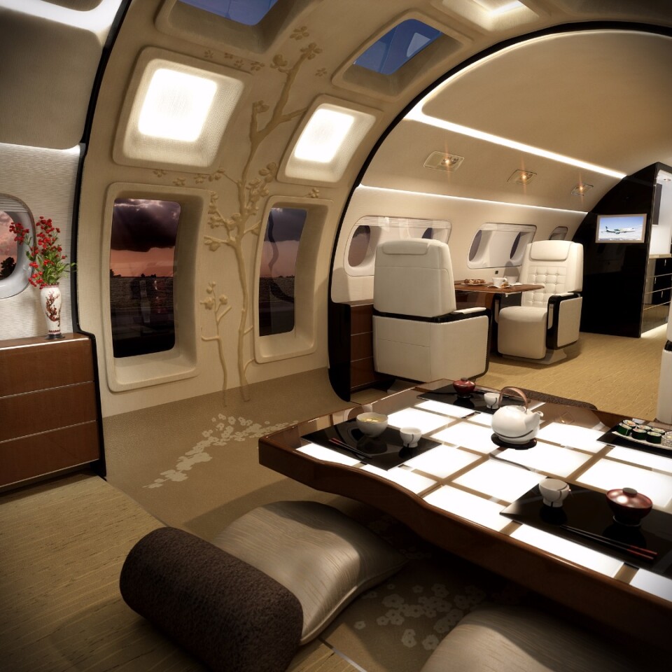 Windows on the side of the plane begin lower than usual to afford views from a lower seating position