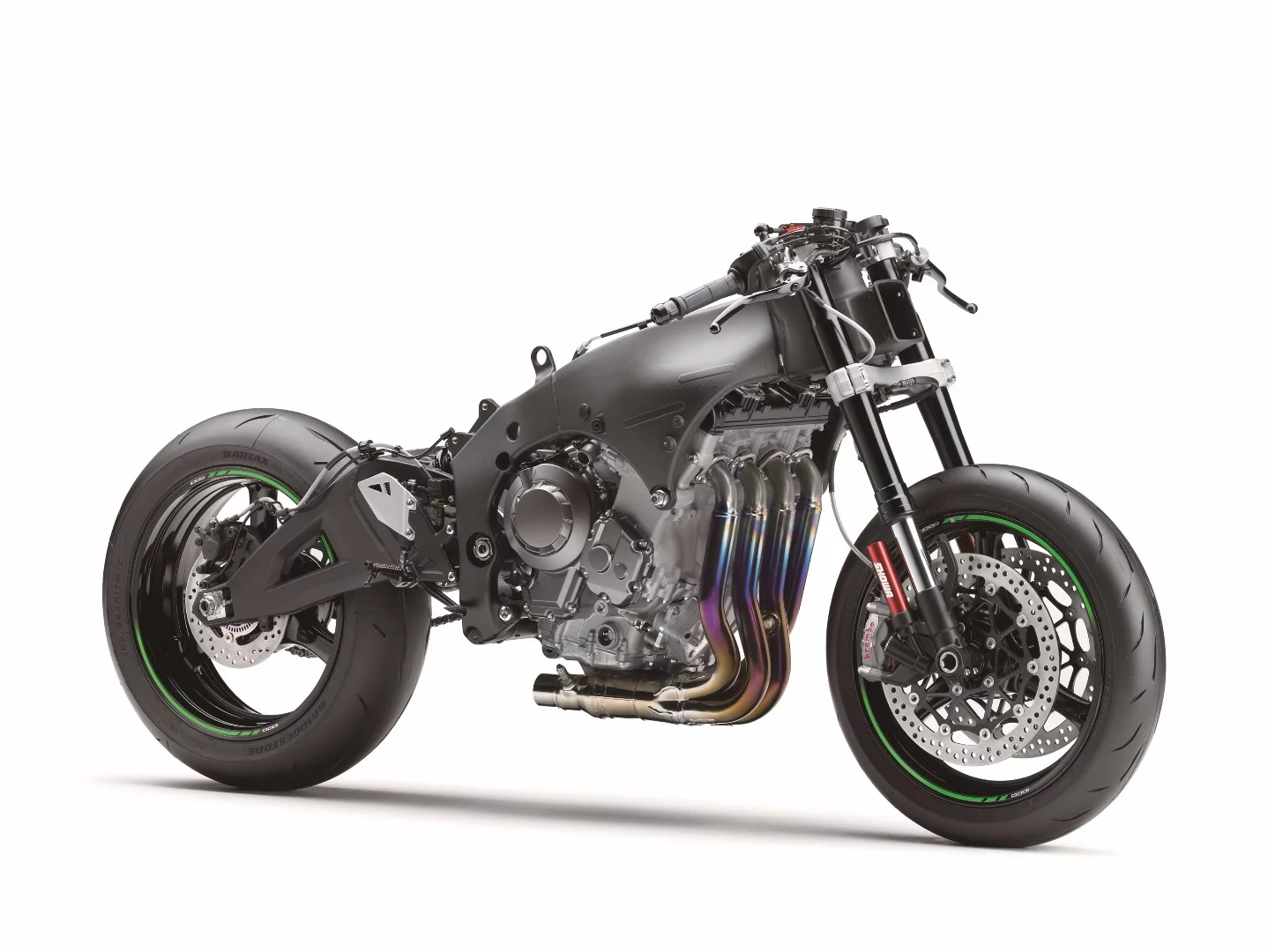 The 2016 Kawasaki Ninja ZX-10R breathes through a full titanium exhaust system, including both headers and muffler