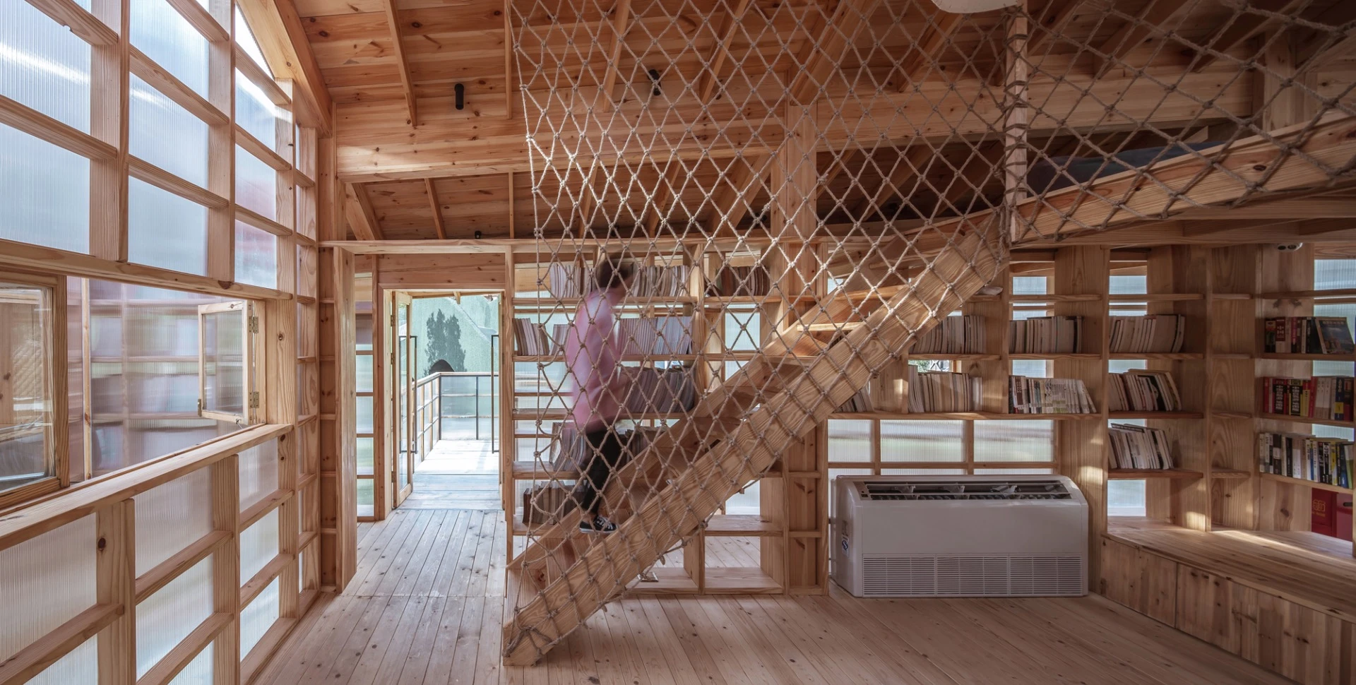 Netting is used inside the Mountain House in Mist to make the staircase and mezzanine area safe