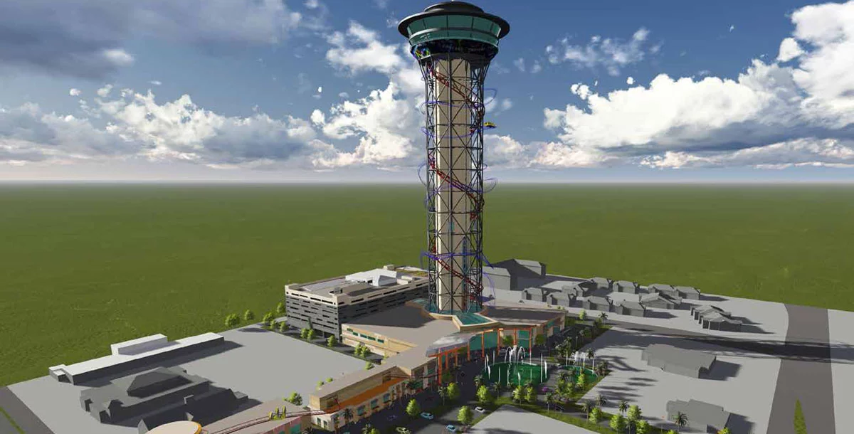 Those who prefer their terror at a slower pace can also take a 55-story glass elevator ride to the top of Skyplex's observation deck (Image: Skyplex)