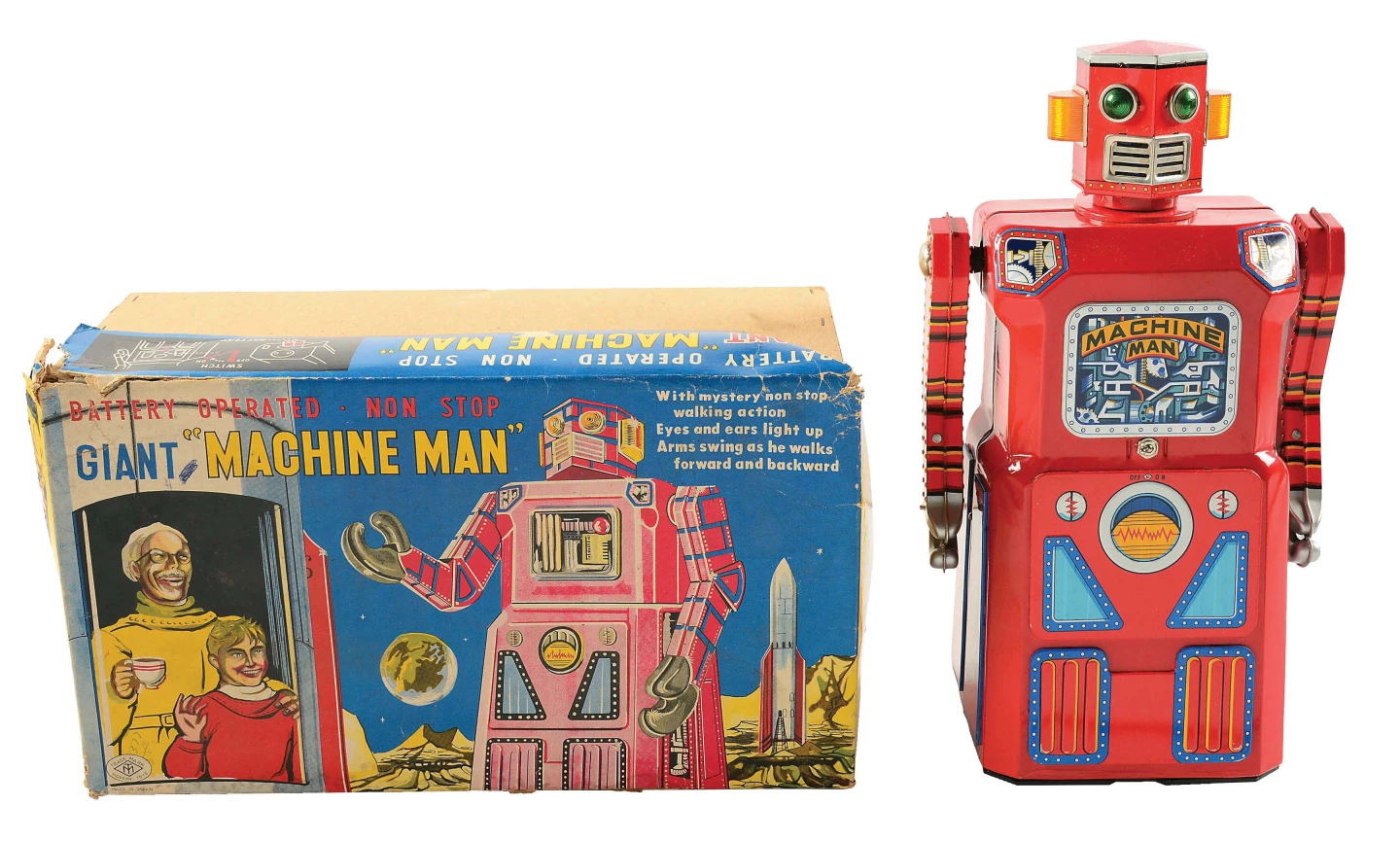 This Japanese Tin Litho Battery-Operated Machine Man Robot by Masudaya (circa 1959) is the rarest of the legendary “gang of four” robots. It sold for $156,000 at Dan Morphy Auctions on September 24, 2020
