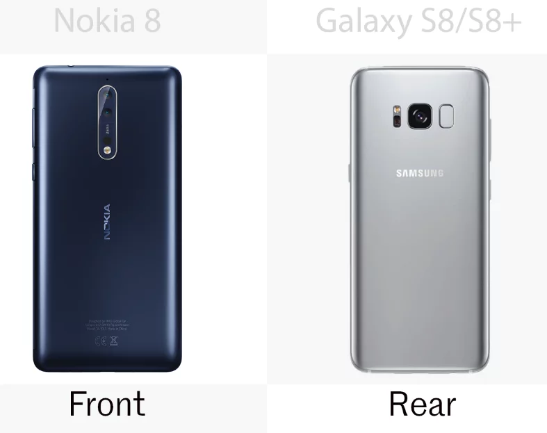 Fingerprint scanner location for the Nokia 8 and the Samsung Galaxy S8/S8+