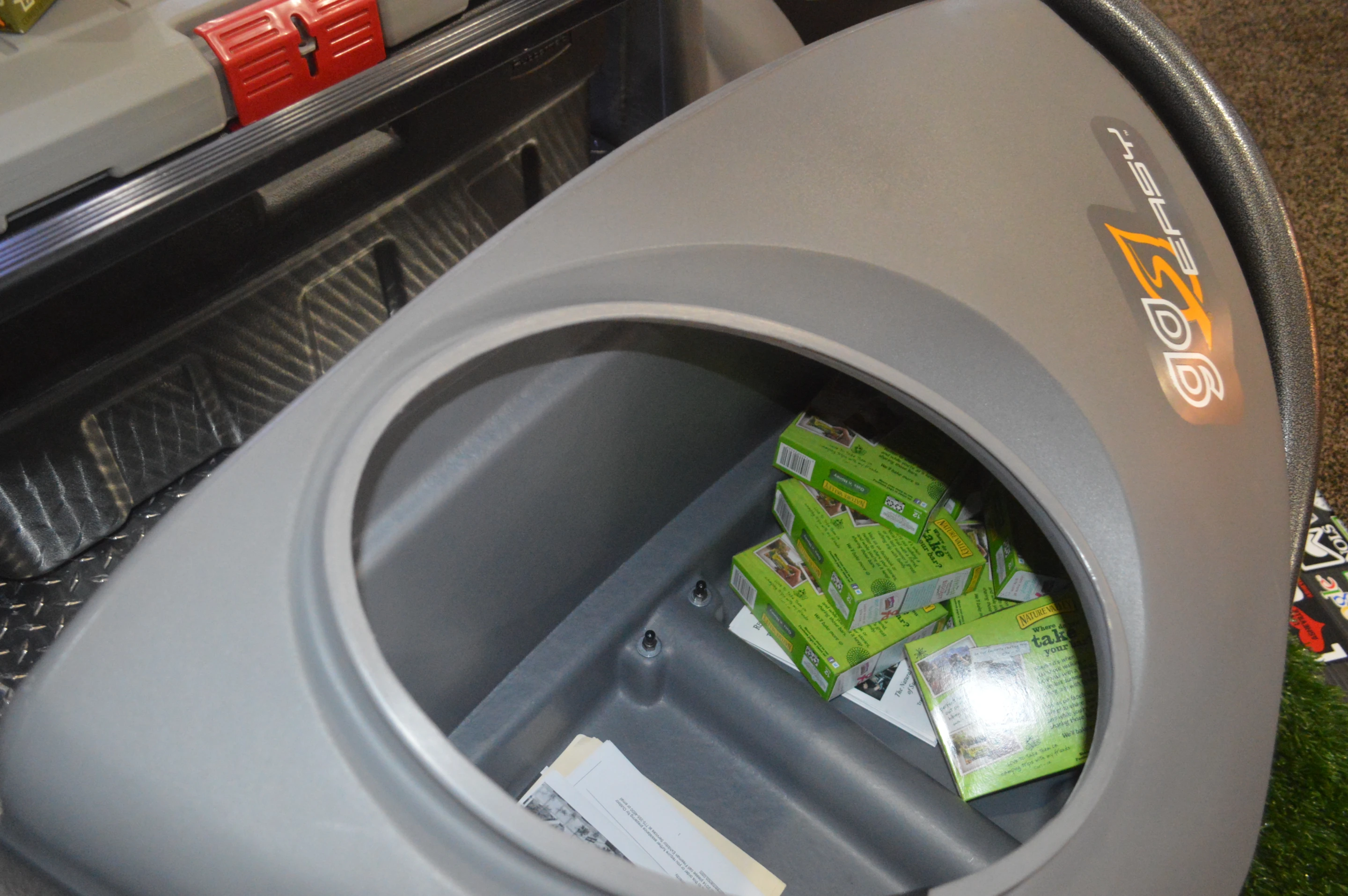 A peek inside the optional storage box