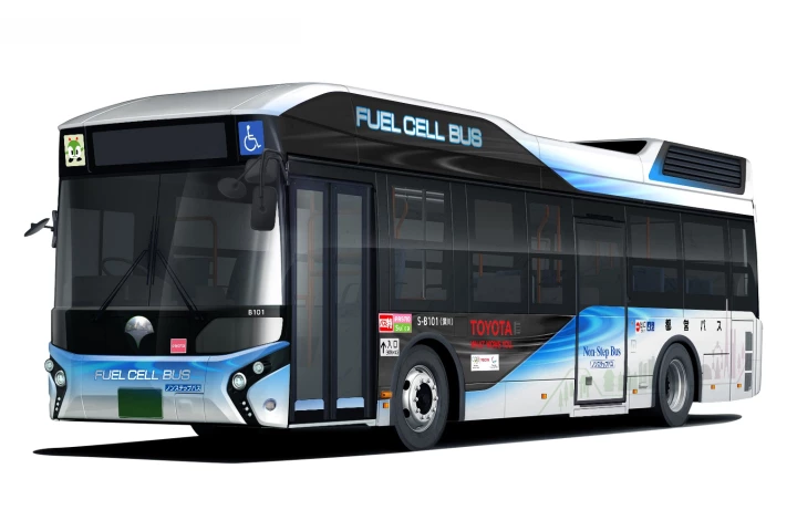Toyota's FC Bus runs on hydrogen and can supply electricity in the event of a natural disaster