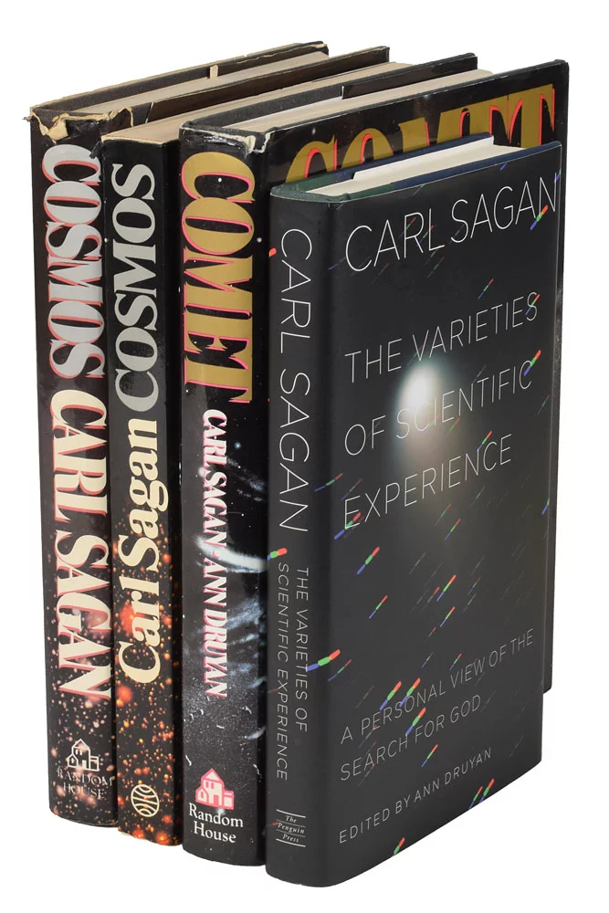 The collection includes books signed by Sagan