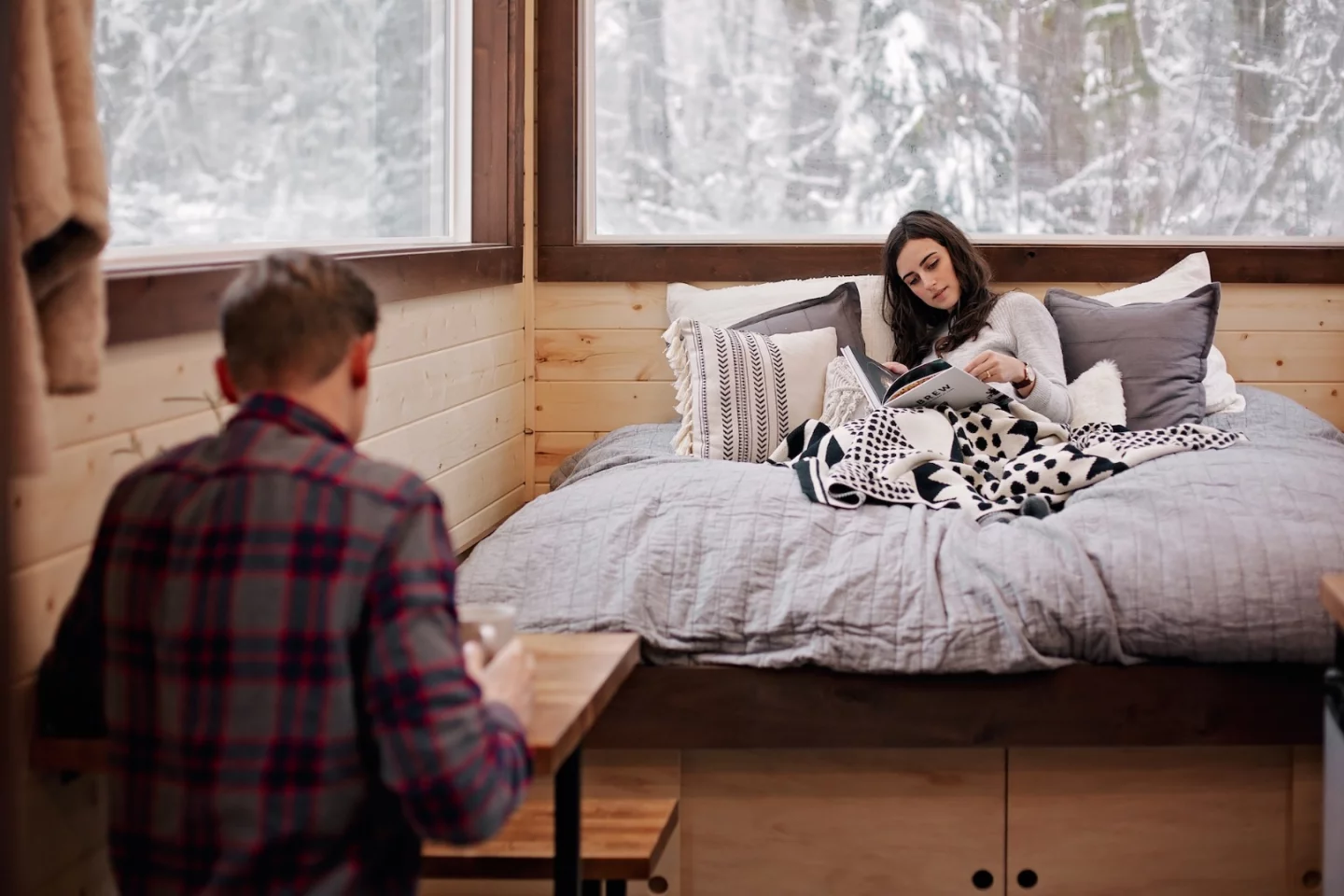 The Vantage's interior is finished in tight knot cedar tongue and groove