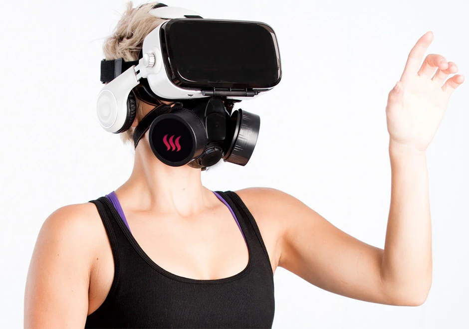 The OhRoma is a smartphone connected mask that emits odors designed to heighten your VR experience