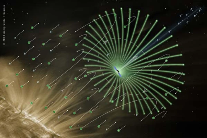An artist's concept of the e-Sail at work (Image: Alexandre Szames / Finnish Meteorological Institute)
