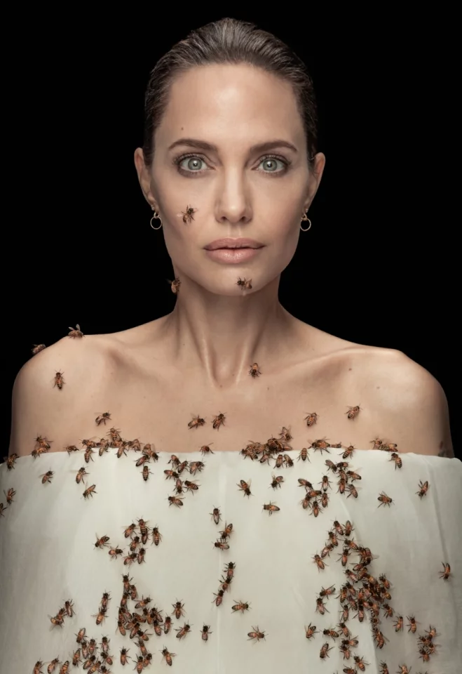 1st Place - Fascinating Faces and Characters. Angelina Jolie and Bees Number 1. his portrait was shot for Natgeo to promote Angelina’s Women for Bees initiative on World Bee Day