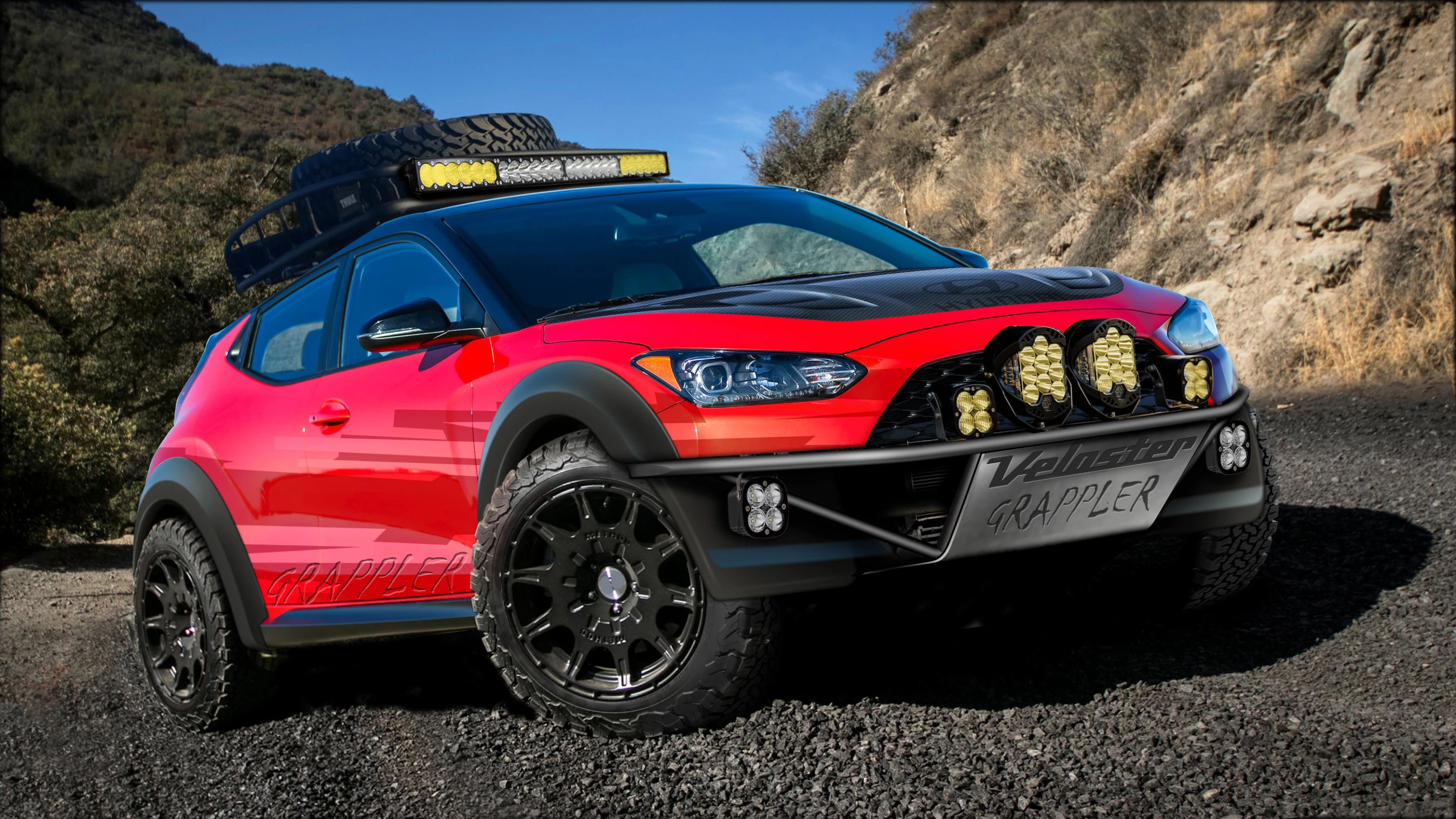 A terrible render of Hyundai's Veloster Grappler concept, headed to SEMA