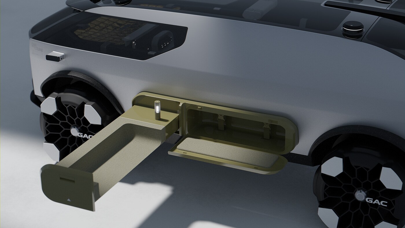 GAC's deployable outdoor kitchen doesn't include a stove or sink, but it offers plenty of space for the owner's camping gear