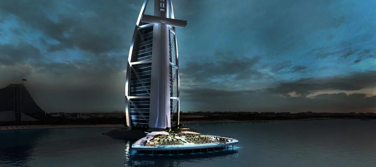 The new North Deck will will fan out 100 m (328 ft) into the Arabian Gulf and provide space for 32 cabanas, 400 sun loungers, a restaurant and a bar