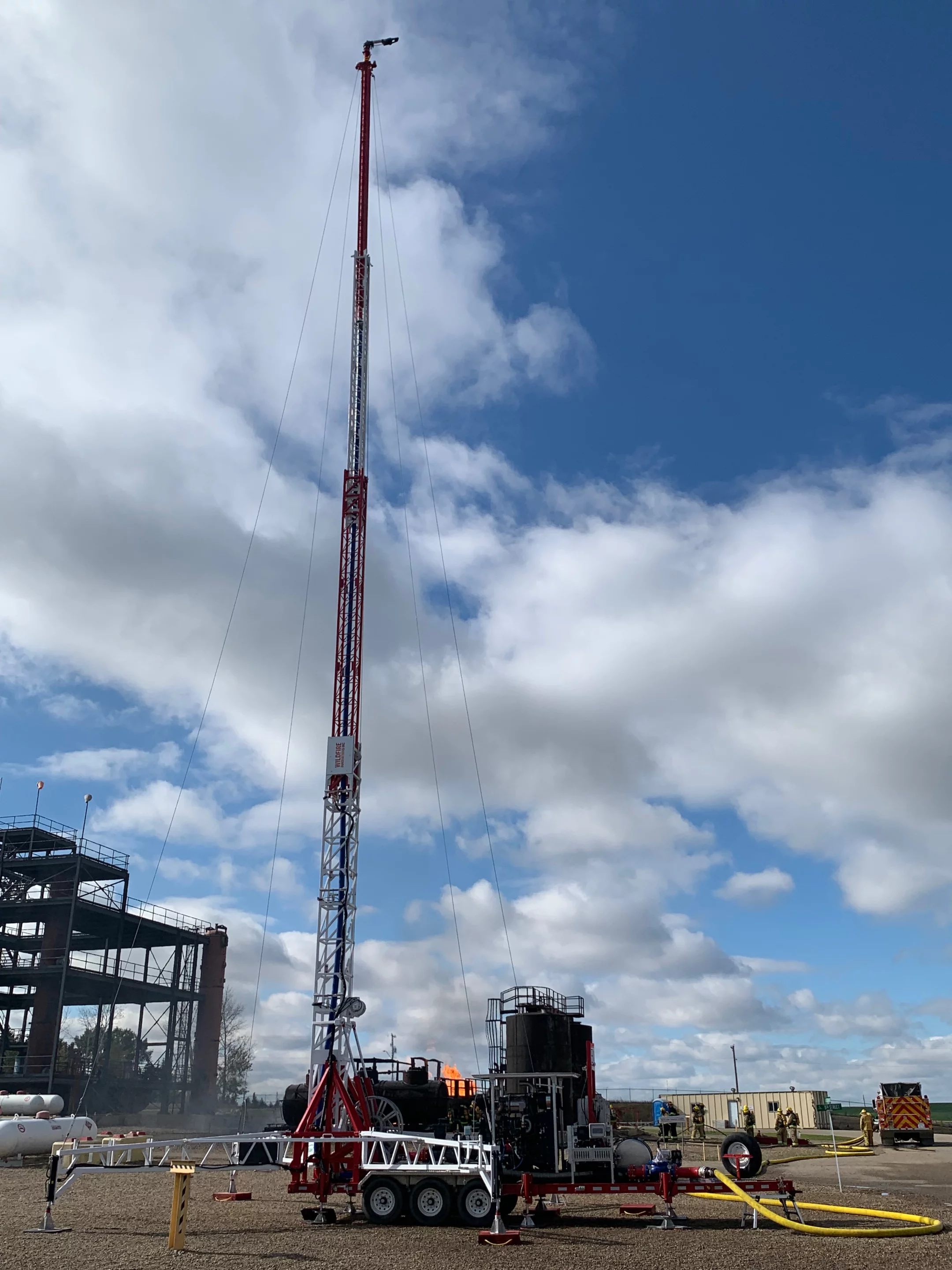 The RainStream tower stands 100 ft (30.5 m) tall when fully extended