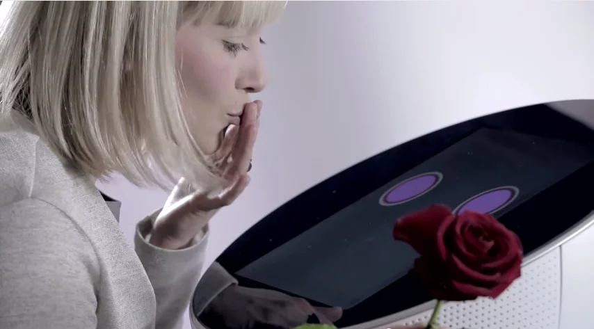 The touchscreen can display different facial expressions based on the current situation