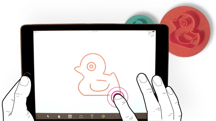 A simple smartphone and tablet app will allow users to create simple 3D designs directly from your portable device and then send them to the printer via Bluetooth