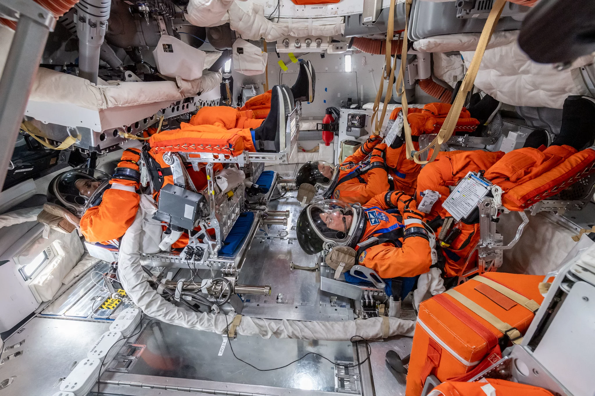 The Artemis II crew, NASA astronauts Reid Wiseman, Victor Glover, and Christina Koch, and Canadian Space Agency astronaut Jeremy Hansen, completing Post Insertion and Deorbit Preparation training