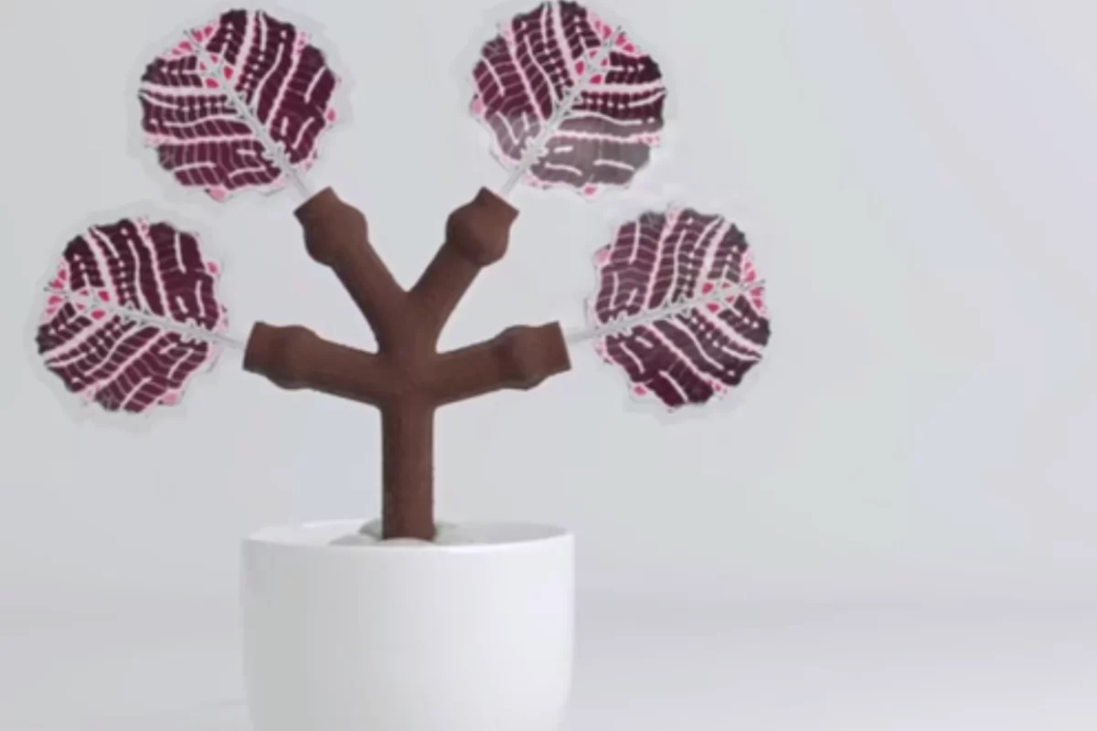 The energy-harvesting tree collects energy from light, temperature differences, and vibrations