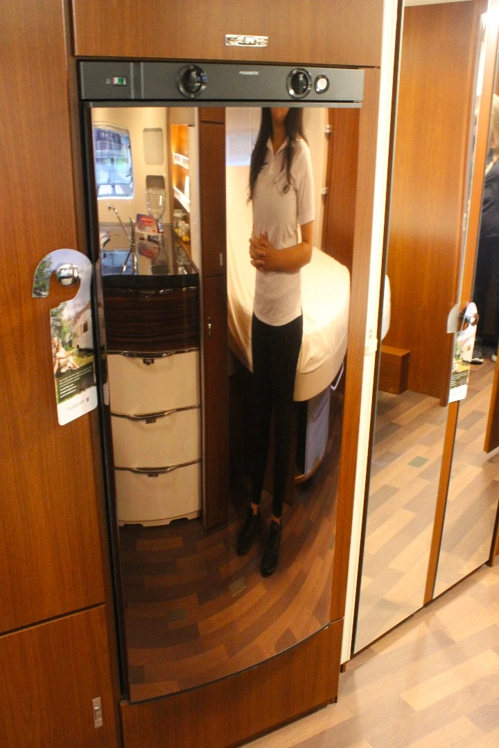 This Tabbert Cellini show model includes an upgraded 189-L refrigerator