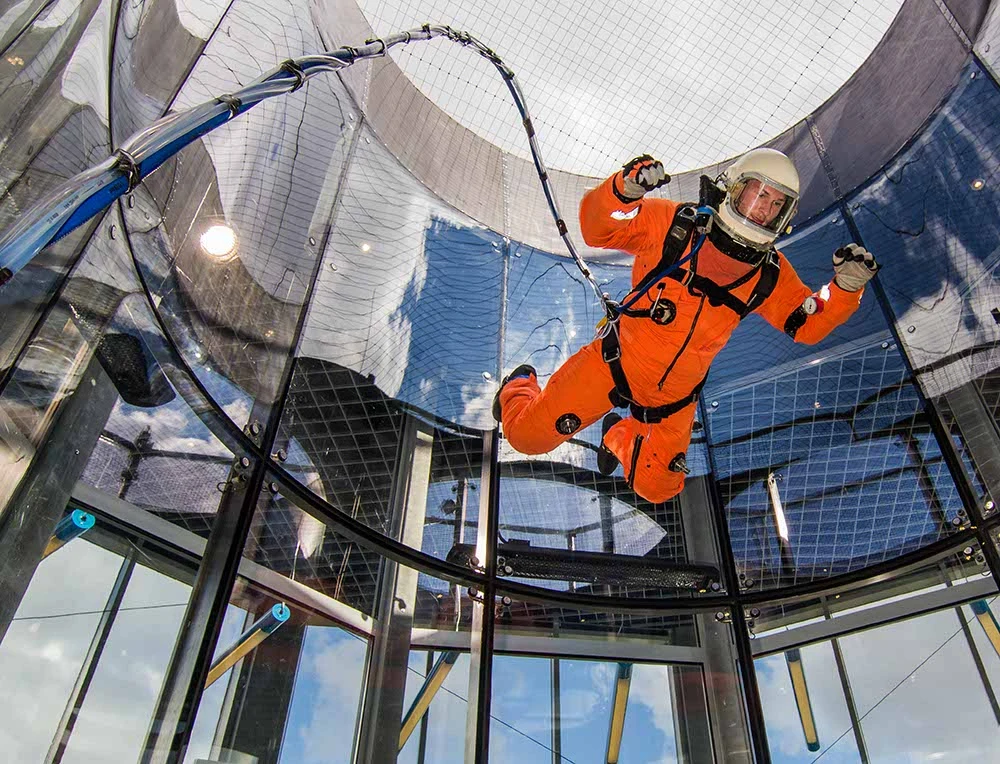 Prototype spacesuit being wind-tunnel tested