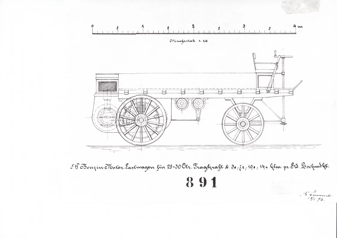 Scheme drawing of a Daimler truck from 1896